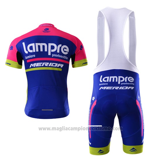 2017 Abbigliamento Ciclismo Lampre Merida Blu Manica Corta e Salopette